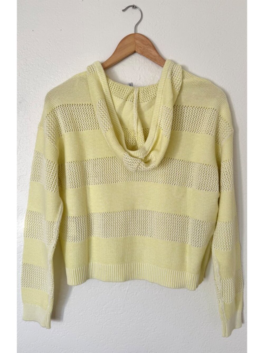 DKNY JEANS NWT POINTELLE STRIPE LEMON LIGHT COTTON HOODED SWEATER. SIZE S - Picture 8 of 11